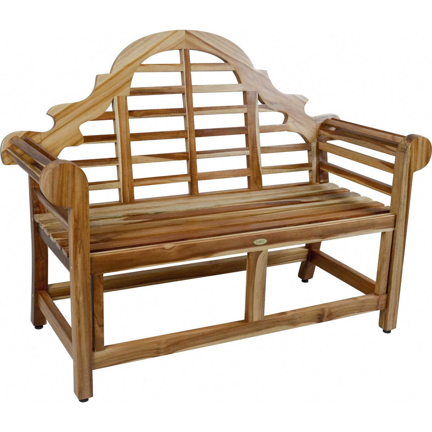 Compact Teak Outdoor Bench with Crown Design in Natural Finish