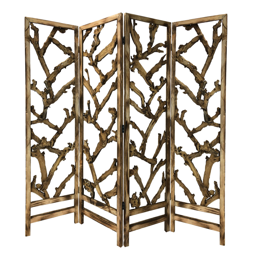 4 Panel Room Divider with Tropical Leaf