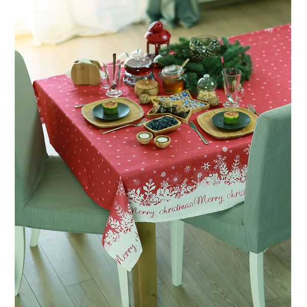 84" Merry Christmas Printed Rectangle Tablecloth in Red