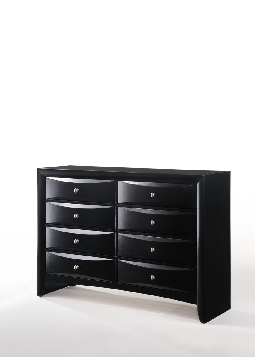 41' Modern Black Wood Finish Dresser with 8 Drawers and Flared Sqaured Legs