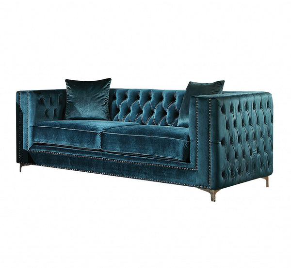 Dark Teal  Velvet Loveseat with 2 Pillows