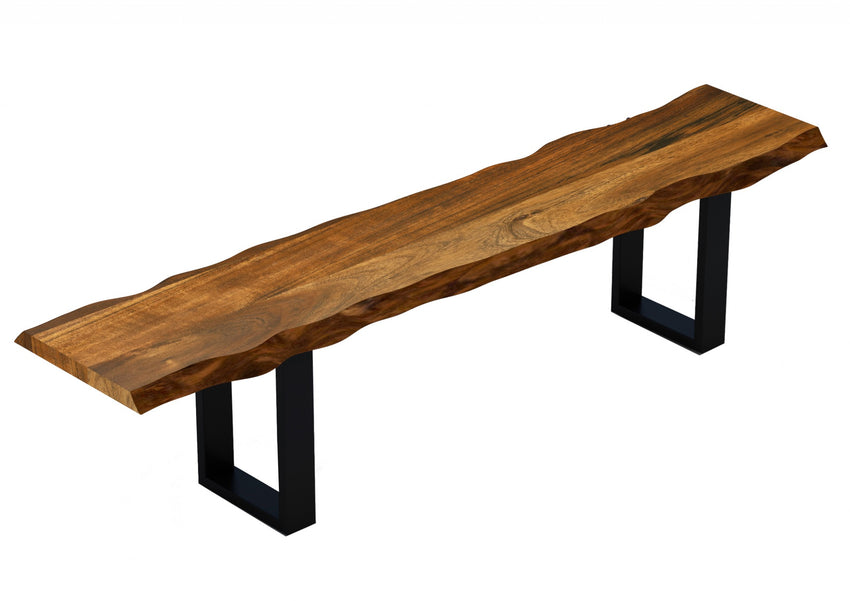 55" Live Edge Acacia Wood Bench with Black Metal Legs