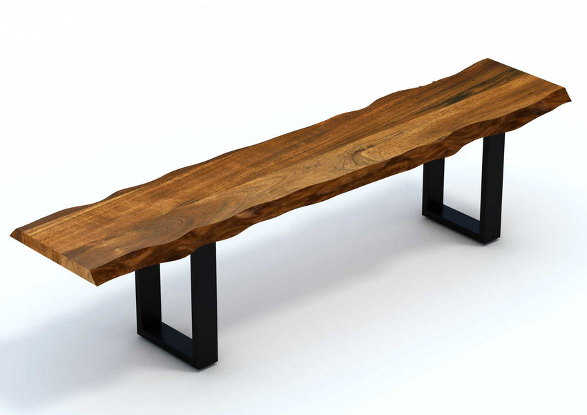 87" Live Edge Acacia Wood Bench with Black Metal Legs