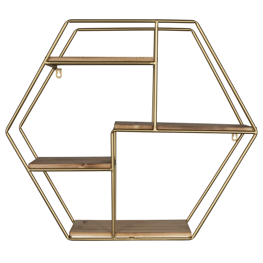 Golden Hexagonal Four Story Wall Shelf