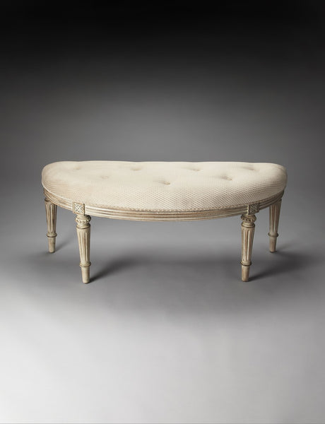 Classic Ivory and Golden White Wash Crescent Shaped Bench