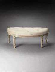 Classic Ivory and Golden White Wash Crescent Shaped Bench