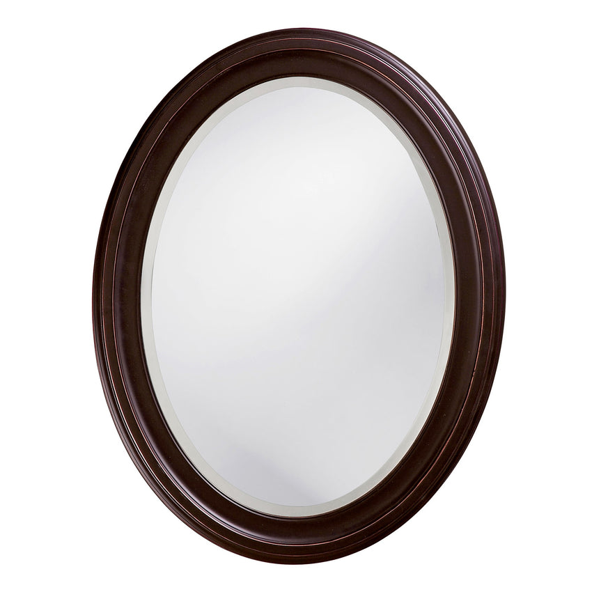 Oval Oil Rubbed Bronze Mirror with Wooden Grooves Frame