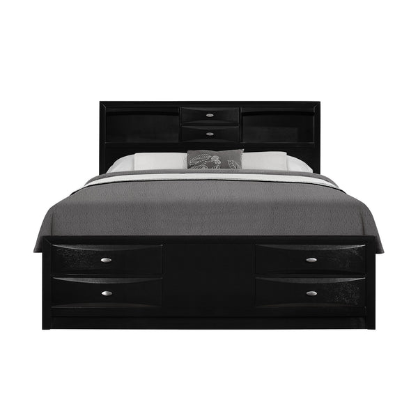 Black Veneer Full Bed with bookcase headboard  10 drawers