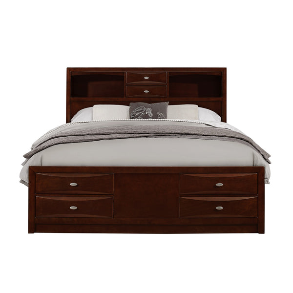 New Merlot veneer Full Bed with bookcase headboard  10 drawers