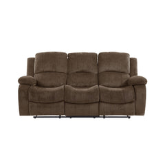 Coffee Brown Chenille Fabric Reclining Sofa With Drop Down Table