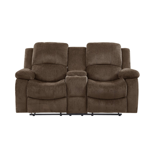 Coffee Brown Chenille Fabric Reclining Loveseat with Center Console and Cup Holders