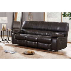 Espresso Black Leather Gel Cover Reclining Sofa In Removable Back And Extra Plush Cushions