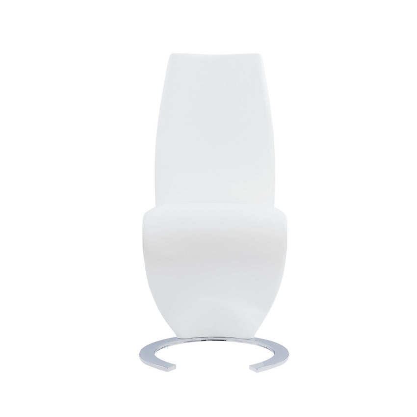 Set of 2 White  Z Shape design Dining Chairs with Horse Shoe Shape Base