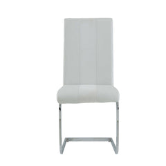 Set of 4 White Two toned Dining Chairs with Silver Tone Metal Base