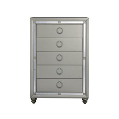 Silver Champagne Tone Chest with Mirror Trim Accent  5 Drawers