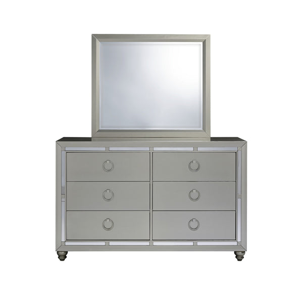 Silver Champagne Tone Dresser with Mirror Trim Accent  6 Drawers