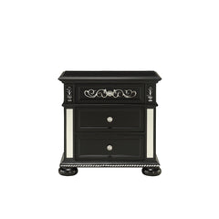 Black Jewel Heirloom Appearance Nightstant with Intricate Carvings  Mirrored Accents  2 Drawer