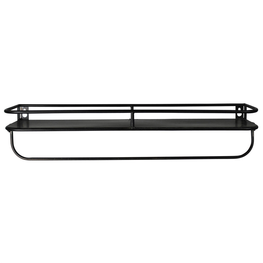 20" Black Rectangular Wall Mounted Iron Shelf with Hanging Bar