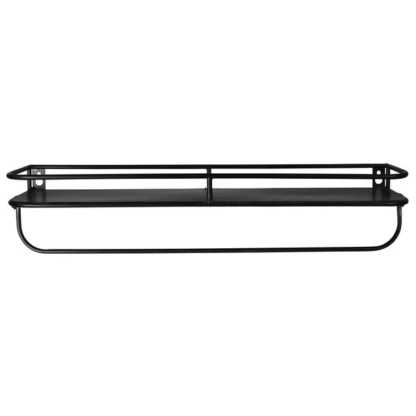 20" Black Rectangular Wall Mounted Iron Shelf with Hanging Bar