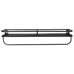 20" Black Rectangular Wall Mounted Iron Shelf with Hanging Bar