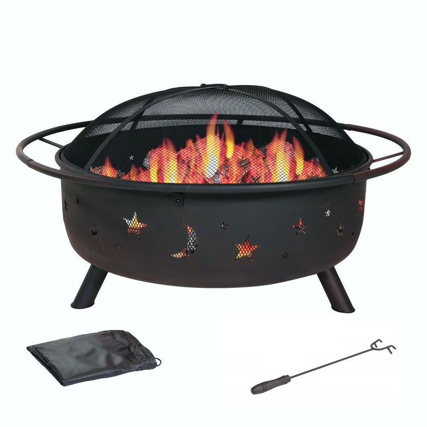 36" Wood Burning Fire Pit with Charcoal Grill and Spark Screen