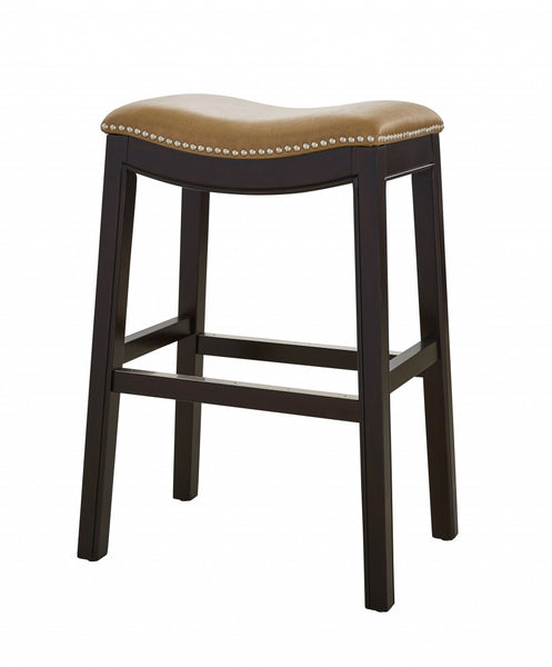 25" Espresso and Carmel Saddle Style Counter Height Bar Stool