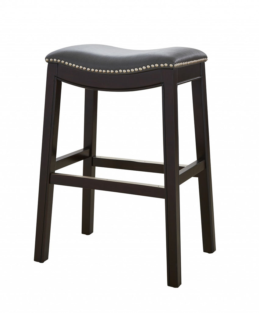 25" Espresso and Gray Saddle Style Counter Height Bar Stool