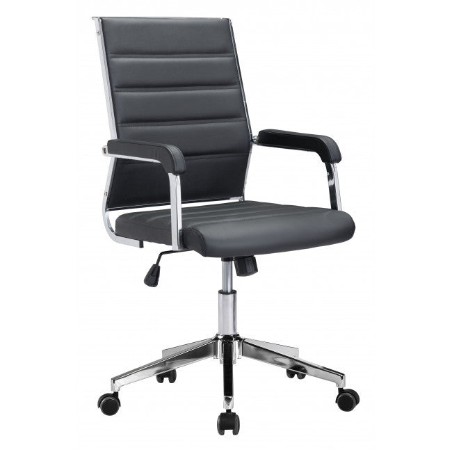 Black Channeled Faux Leather Rolling Office Chair