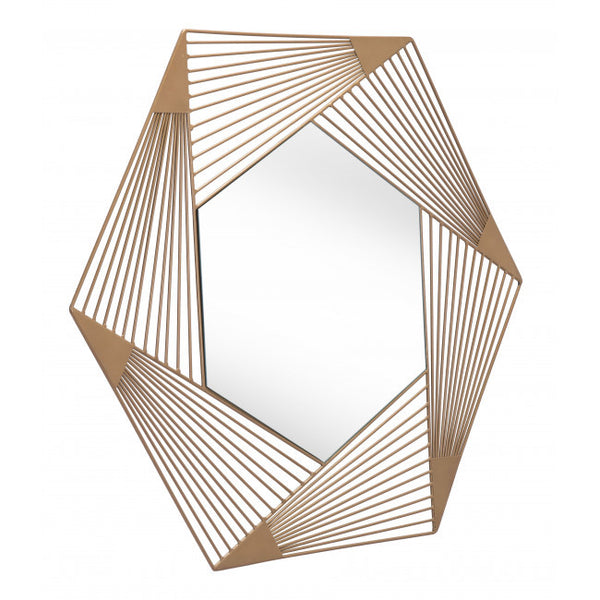 Octagonal Lines Gold Finish Wall Mirror