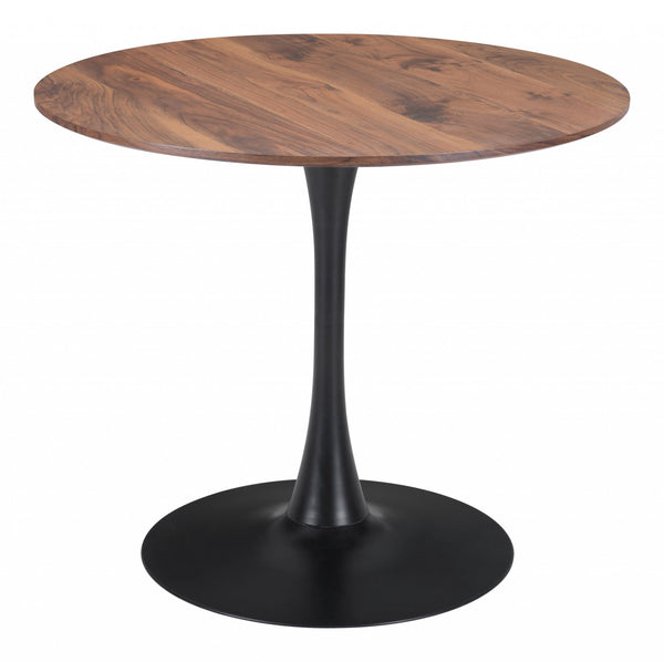 Brown and Black Round Dining Table