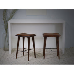 Walnut Finish Leather Counter Stool