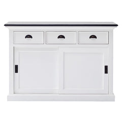 Modern Farmhouse Black and White Buffet Server with Sliding Doors