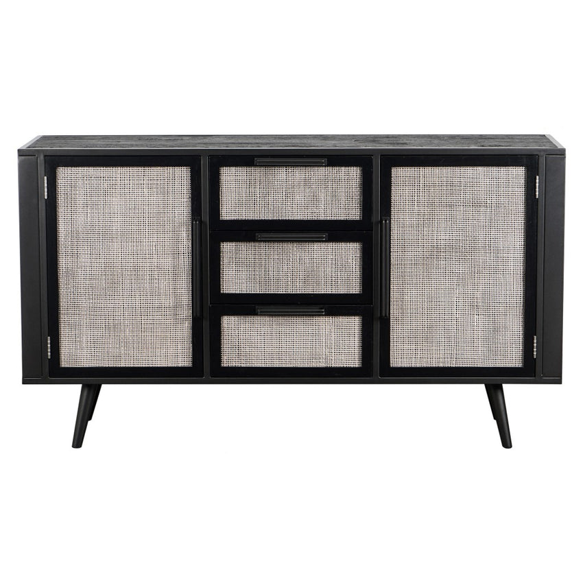 63" Modern Rustic Black and Rattan Buffet Server