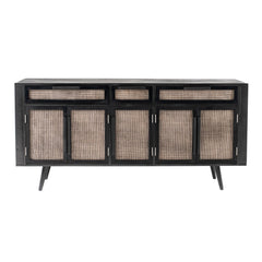 Black Iron Frame Cabinet with Mesh Doors and Drawers