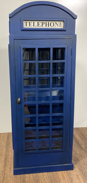 Vintage Blue Wooden Phone Booth Bar Cabinet