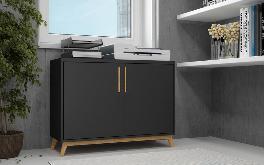 Modern Black and Natural Two Door Buffet