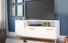 Modern White and Natural Long Door TV Stand