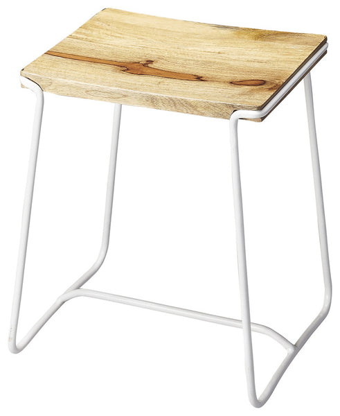 Sleek Wood and White Metal Counter Stool