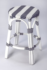 Classic White and Navy Blue Rattan Counter Stool