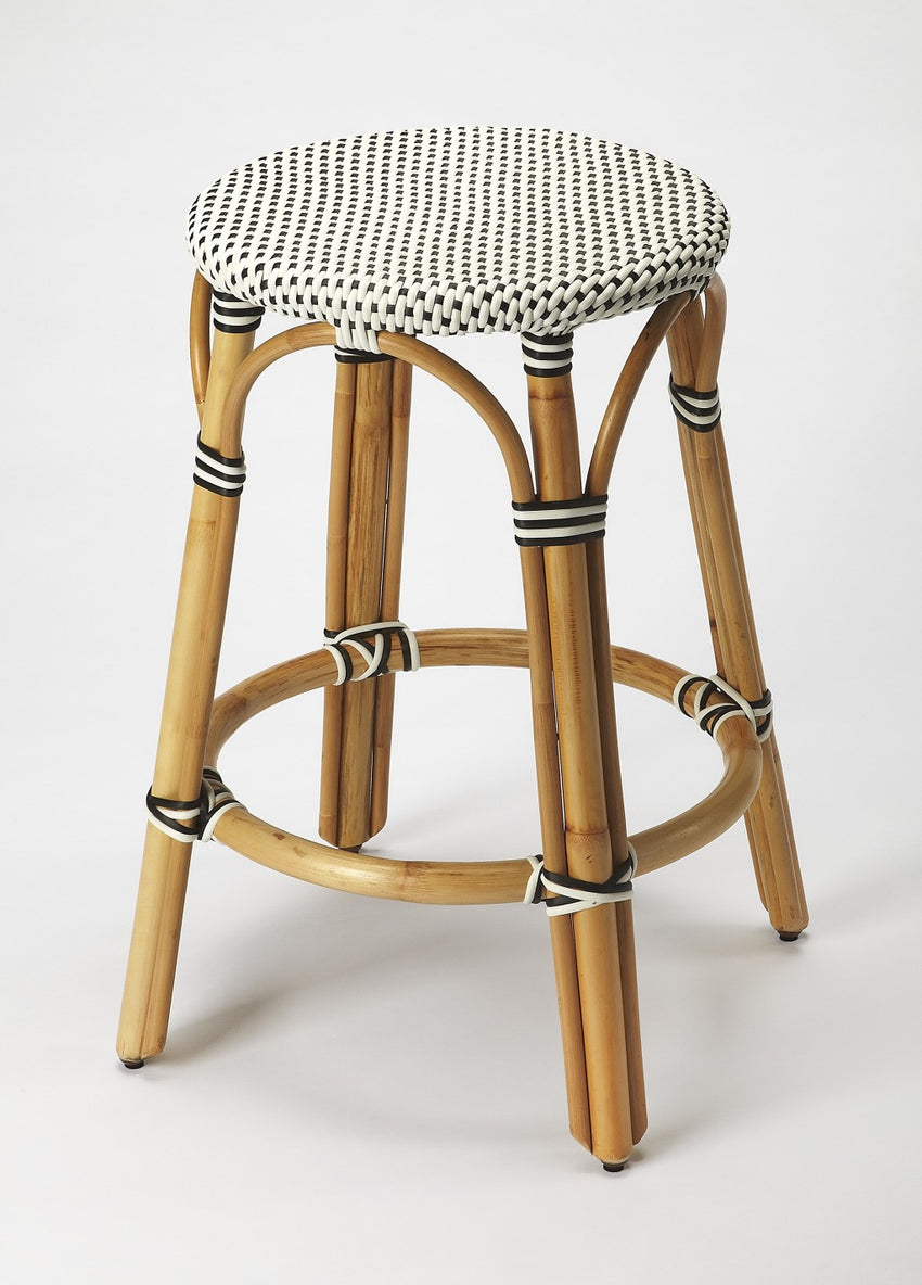 Black and White Rattan Counter Stool