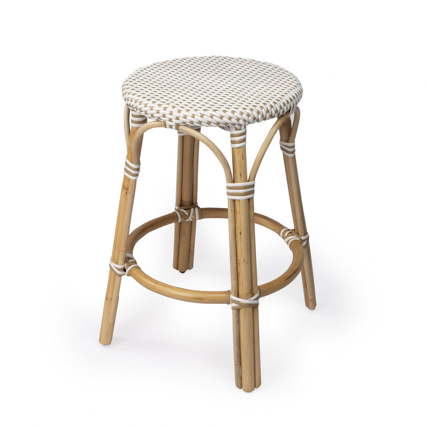 Beige and White Rattan Counter Stool