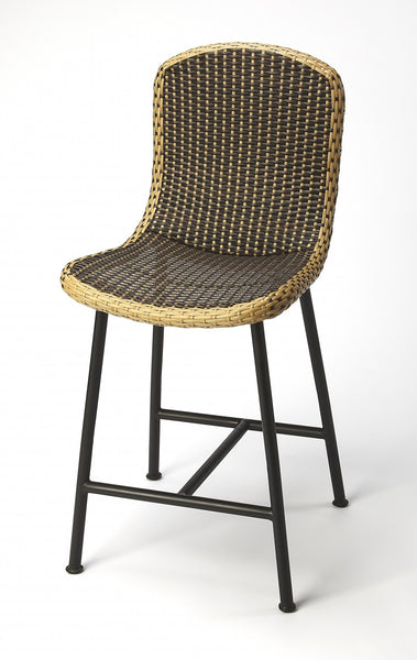 Dark Brown Rattan And Iron Pub Stool