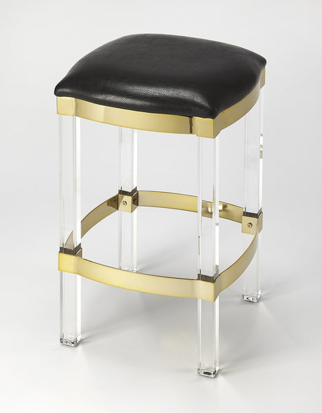 Acrylic and Black Leather Counter Stool