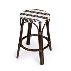 Dark Brown and White Rattan Counter Stool