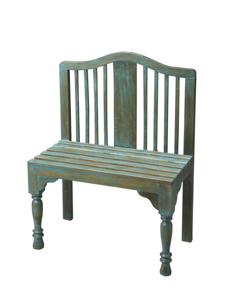 Antiqued Blue Solid Wood Bench