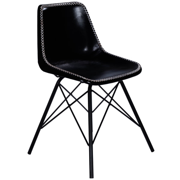 Black Contrast Stitch Leather Dining Chair