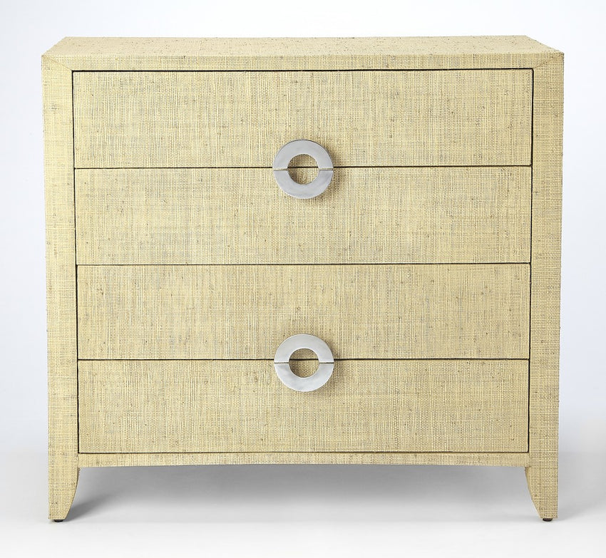 Amelle Cream Raffia 4 Drawer Accent Chest