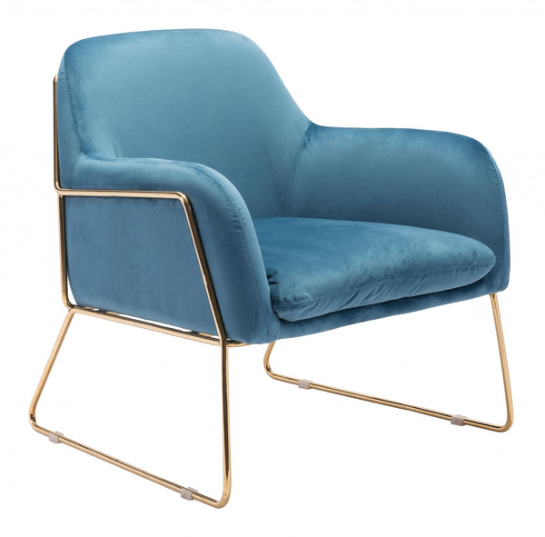 Comfy Square Teal Velvet and Gold Accent Arm Chair