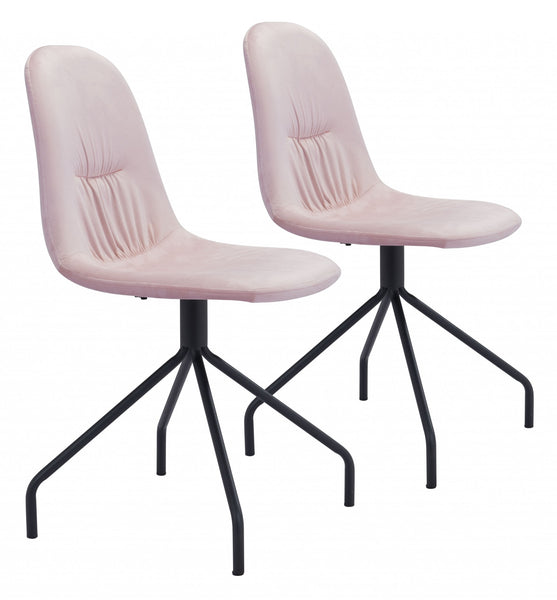 Set of 2 Wide Back Pink Velvet Dining or Side Chairs