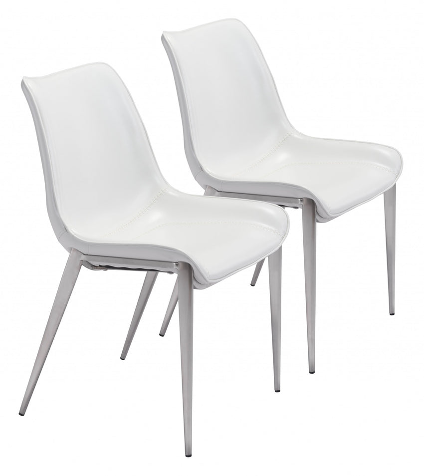 Stich White Faux Leather Side or Dining Chairs Set of 2 Chairs